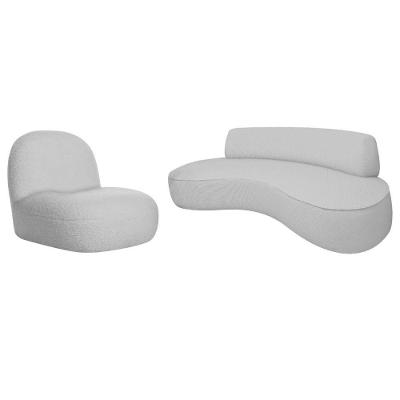 Sofá Curvo 160cm 2 Lugares E 1 Poltrona Amsterdã Linho - Doce Sonho Móveis Cor Cinza Claro