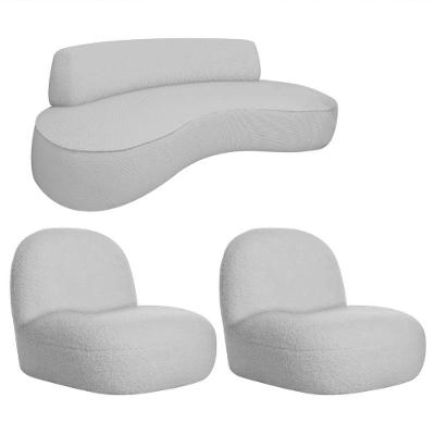 Sofá Curvo 140cm 2 Lugares E 2 Poltrona Amsterdã Linho - Doce Sonho Móveis Cor Cinza Claro