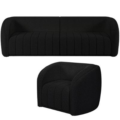 Kit Sofá 5 Lugares Para Sala 332cm Com 01 Poltrona Lazio M03 Bouclê Preto - Lyam Decor