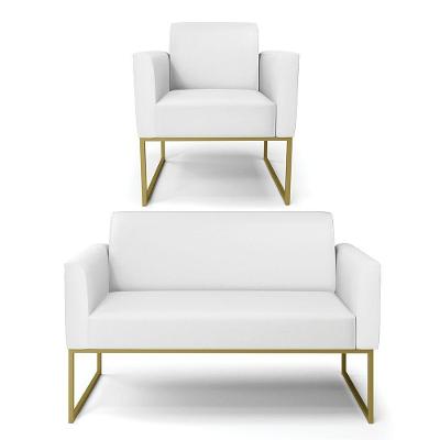 Sofá Namoradeira Com Poltrona Base Industrial Dourado Marisa Corino Branco D03 - D'rossi