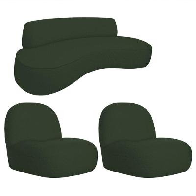 Sofá Curvo 140cm 2 Lugares E 2 Poltrona Amsterdã Linho - Amarena Móveis Cor Verde