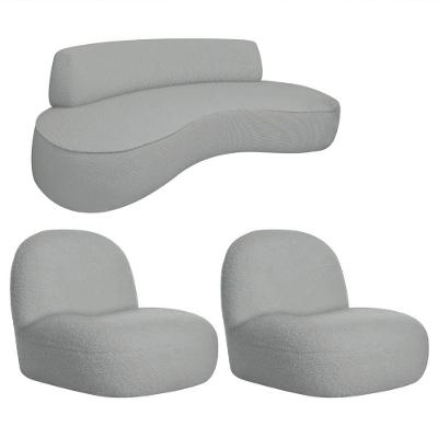 Sofá Curvo 140cm 2 Lugares E 2 Poltrona Amsterdã Bouclé - Amarena Móveis Cor Cinza