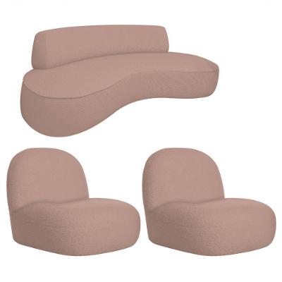 Sofá Curvo 200cm 3 Lugares E 2 Poltrona Amsterdã Linho - Doce Sonho Móveis Cor Rosê