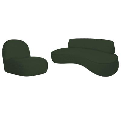 Sofá Curvo 160cm 2 Lugares E 1 Poltrona Amsterdã Linho - Doce Sonho Móveis Cor Verde