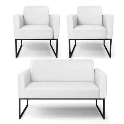 Sofá Namoradeira Com 2 Poltronas Base Industrial Preto Marisa Corino Branco D03 - D'rossi