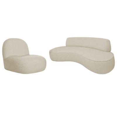 Sofá Curvo 160cm 2 Lugares E 1 Poltrona Amsterdã Bouclé - Adj Decor Cor Bege