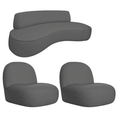 Sofá Curvo 140cm 2 Lugares E 2 Poltrona Amsterdã Linho - Adj Decor Cor Cinza Escuro