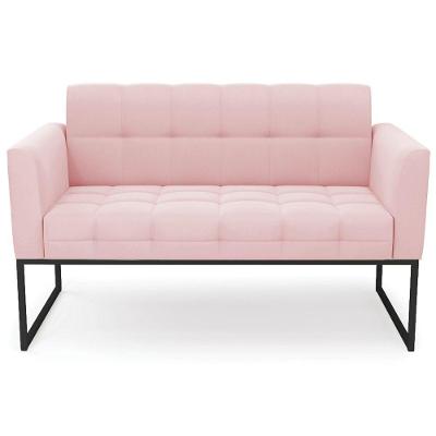 Sofá Namoradeira Base Industrial Preto Ana Suede Rosa Bebê - Ibiza