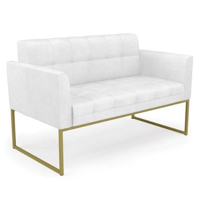 Sofá Namoradeira E 2 Poltronas Base Industrial Dourado Ana Sintético Pu Branco - Ibiza