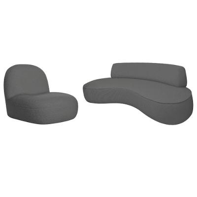 Sofá Curvo 140cm 2 Lugares E 1 Poltrona Amsterdã Linho - Doce Sonho Móveis Cor Cinza Escuro