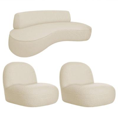 Sofá Curvo 200cm 3 Lugares E 2 Poltrona Amsterdã Linho - Doce Sonho Móveis Cor Bege