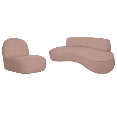 Sofá Curvo 200cm 3 Lugares E 1 Poltrona Amsterdã Linho - Amarena Móveis Cor Rosê