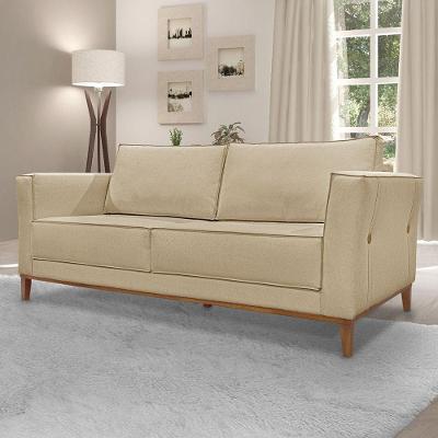 Sofá 3 Lugares Base De Madeira Grace 230 Cm Linho S04 - D'rossi Cor Dourado