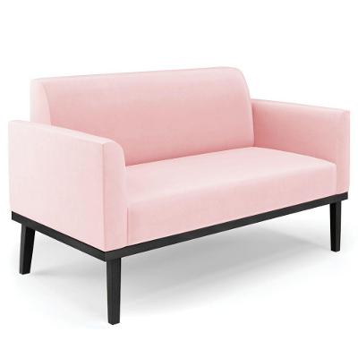 Sofá Namoradeira Base Madeira Preto Maressa Suede Rosa Bebê