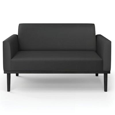 Sofá Namoradeira E 2 Poltronas Base Madeira Preto Maressa Sintético Preto - Ibiza