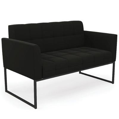 Sofá Namoradeira Base Industrial Preto Ana Suede Preto