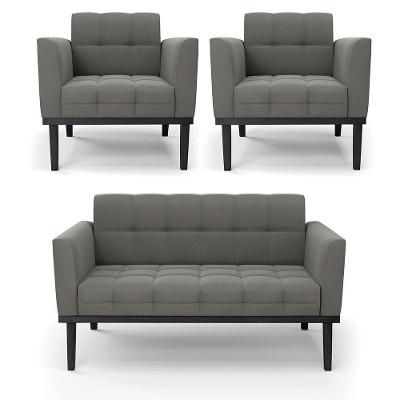 Sofá Namoradeira E 2 Poltronas Base De Madeira Preto Elisa Suede D03 - D'rossi Cor Grafite