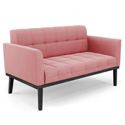 Sofá Namoradeira Base Madeira Preto Ana Suede Rosê