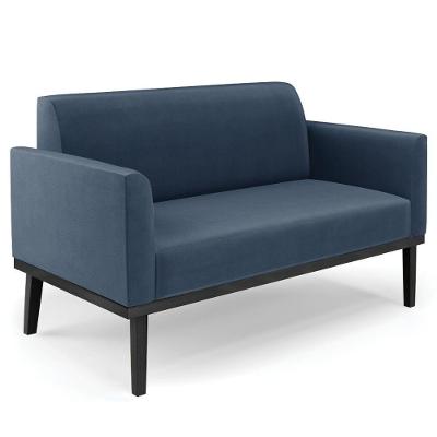 Sofá Namoradeira Base Madeira Preto Maressa Suede Azul Marinho