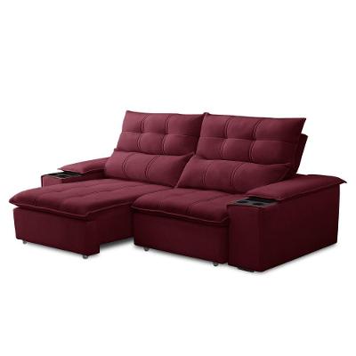Sofá Retrátil 3 Lugares Com Porta Copo 210cm Malta F05 Veludo Vinho