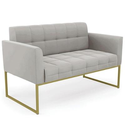 Sofá Namoradeira Base Industrial Dourado Ana Veludo Cinza