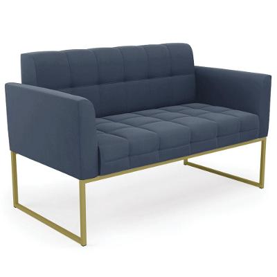 Sofá Namoradeira Base Industrial Dourado Ana Suede Azul Marinho