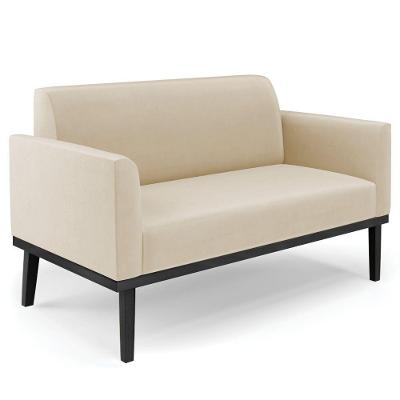 Sofá Namoradeira Base Madeira Preto Maressa Suede Bege