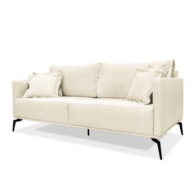 Sofá 3 Lugares Pé De Ferro Preto Rafaela 220 Cm Linho Natural S04 - D'rossi