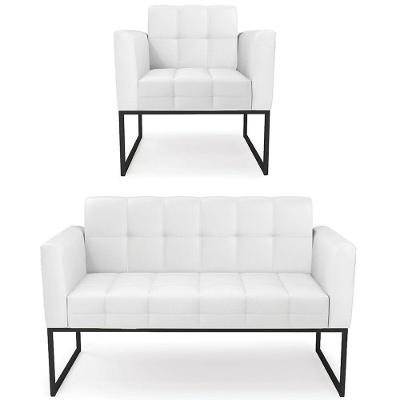 Sofá Namoradeira E 1 Poltrona Base Industrial Preto Ana Sintético Branco