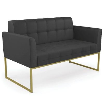 Sofá Namoradeira Base Industrial Dourado Ana Sintético Preto