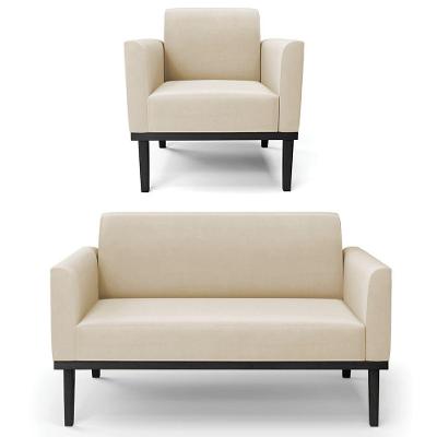 Sofá Namoradeira E 1 Poltrona Base Madeira Preto Maressa Suede Bege