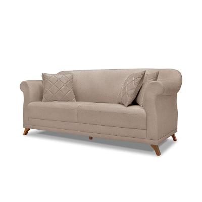 Sofá 3 Lugares Pé De Madeira Julieta 220 Cm Linho S04 - D'rossi Cor Areia