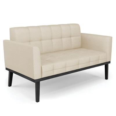 Sofá Namoradeira Base Madeira Preto Ana Veludo Luxo Off White