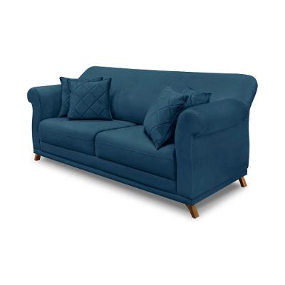 Sofá 2 Lugares Pé De Madeira Julieta 180 Cm Veludo S04 - D'rossi Cor Azul Marinho