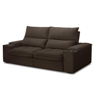 Sofá Retrátil 3 Lugares Com Porta Copo 210cm Andes F05 Veludo Marrom Escuro