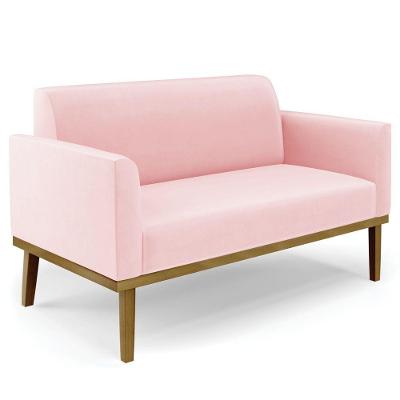 Sofá Namoradeira Base Madeira Castanho Maressa Suede Rosa Bebê