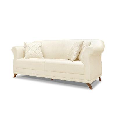 Sofá 2 Lugares Pé De Madeira Julieta 180 Cm Linho S04 - D'rossi Cor Perola