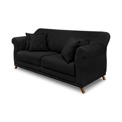 Sofá 2 Lugares Pé De Madeira Julieta 180 Cm Suede Preto S04 - D'rossi
