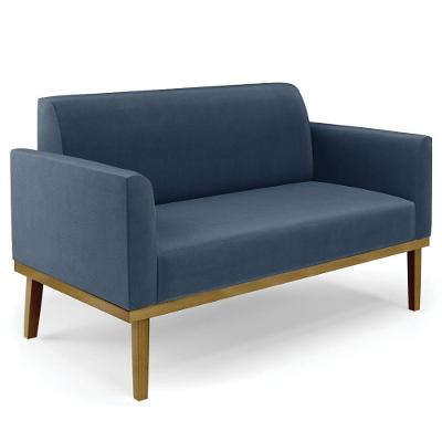 Sofá Namoradeira Base Madeira Castanho Maressa Suede Azul Marinho