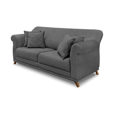 Sofá 2 Lugares Pé De Madeira Julieta 180 Cm Suede Cinza S04 - D'rossi