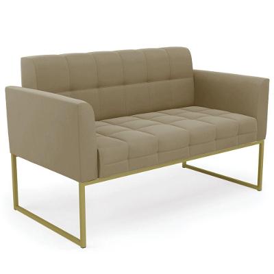Sofá Namoradeira Base Industrial Dourado Ana Suede Marrom Rt