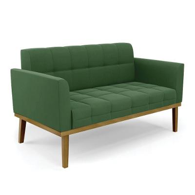 Poltrona Namoradeira Decorativa Pés Fixo Em Madeira Castanho Suede Verde