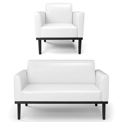 Sofá Namoradeira E 1 Poltrona Base Madeira Preto Maressa Sintético Pu Branco