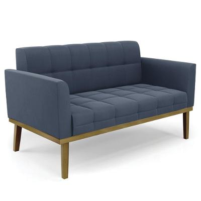 Sofá Namoradeira Base Madeira Castanho Ana Suede Azul Marinho