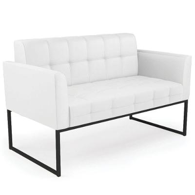 Sofá Namoradeira Base Industrial Preto Ana Sintético Branco