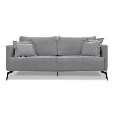Sofá 3 Lugares Pé De Ferro Preto Rafaela 220 Cm Linho S04 - D'rossi Cor Cinza