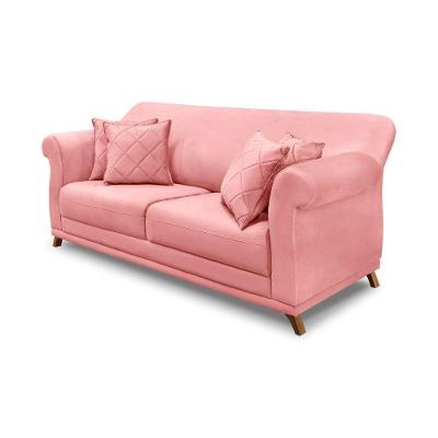 Sofá 3 Lugares Pé De Madeira Julieta 200 Cm Veludo S04 - D'rossi Cor Rosa