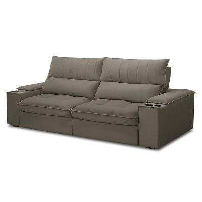 Sofá Retrátil 3 Lugares Com Porta Copo 250cm Andes F05 Veludo Marrom