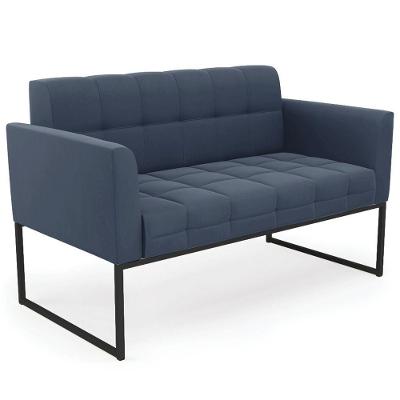 Sofá Namoradeira Base Industrial Preto Ana Suede Azul Marinho