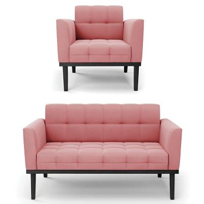 Sofá Namoradeira E 1 Poltrona Base Madeira Preto Ana Suede Rosê